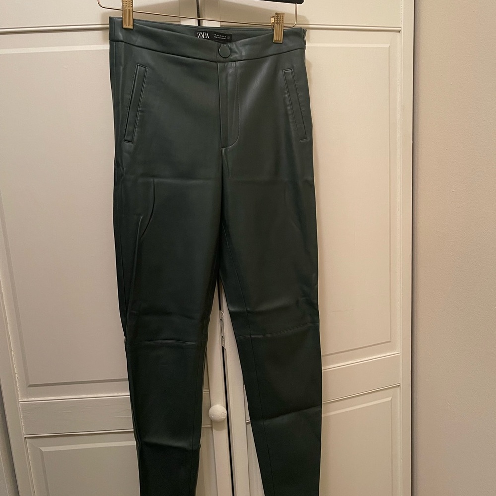 Zara Forest Green Vegan Leather Trousers